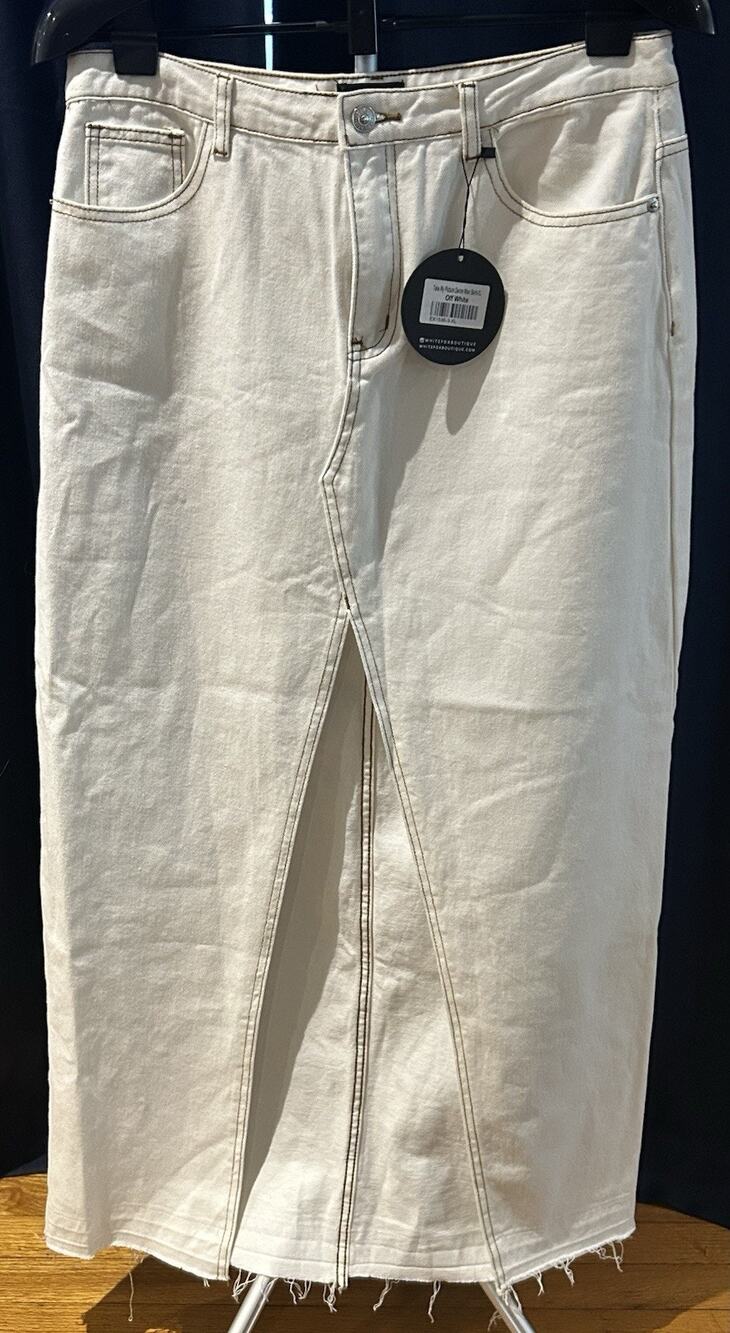 NWT White Fox Take My Picture Denim Maxi Skirt if Off White size XL